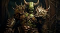 Green Dwarf With Big Horns: Skull Motif Heroic Artwork By Mike Campau And Magali Villeneuve