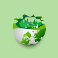 Green earth of eco friendly city and urban forest landscape abstract background.Renewable energy for ecology and