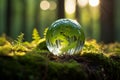 Green Earth. Forest Globe with Moss and Abstract Sunbeam - Earth Day, Environment, Conservation