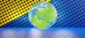 Green earth globe design of the flag of Europe grid hexagonal background 3d-illustration. elements of this image furnished by NASA Royalty Free Stock Photo