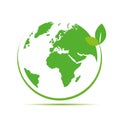 Green earth with green leaf icon Royalty Free Stock Photo