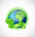 Green earth with leaves wrapped ribbon isolated Royalty Free Stock Photo