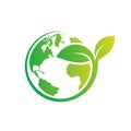 Green earth logo design with leaf tree icon globe Royalty Free Stock Photo