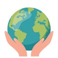Green Earth - modern vector single icon. An image of a planet on the palm of the hand . Representation of nature, eco Royalty Free Stock Photo