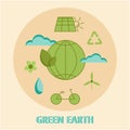 Green earth. Vector flat illustration environment. Icons preserve nature, save energy. Go green. Eco-friendly. Save the planet. Royalty Free Stock Photo