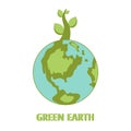 Green earth. Vector flat illustration environment. Planet earth and green sprout. Go green. Protect nature. Save planet. Ecology Royalty Free Stock Photo