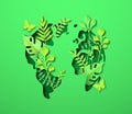 Green earth world map papercut green leaf isolated Royalty Free Stock Photo