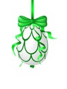 Green easter egg hanging on a ribbon