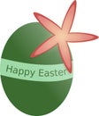 Green Easter egg with spring flower and label Happy Easter