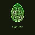 Green easter openwork egg with inscription Happy Easter.