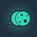 Green Eclipse of the sun icon isolated on blue background. Total sonar eclipse. Abstract circle random dots. Vector Royalty Free Stock Photo