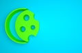 Green Eclipse of the sun icon isolated on blue background. Total sonar eclipse. Minimalism concept. 3D render Royalty Free Stock Photo