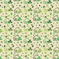 Green eco background made of small ecology green houses and tree Royalty Free Stock Photo