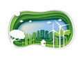 Green eco city and nature landscape origami paper art layer Royalty Free Stock Photo