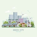 Green eco city vector concept. Infographic with set of buildings, infrastructure, modern technology and plants. Royalty Free Stock Photo