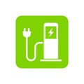 Green eco electric fuel pump icon, Charging point station for hybrid vehicles cars square sign Royalty Free Stock Photo