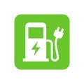 Green eco electric fuel pump icon, Charging point station for hybrid vehicles cars square sign Royalty Free Stock Photo