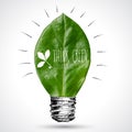 Green eco energy concept, leaf inside light bulb