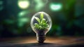 Green eco energy concept with light bulb and plant, 3D rendering Royalty Free Stock Photo