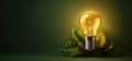 Green eco energy concept with light bulb and plant, 3D rendering Royalty Free Stock Photo