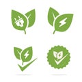 Green eco energy label sticker icon, sustainable electric renewable logo with lightning bolt tag graphic illustration set, natural Royalty Free Stock Photo