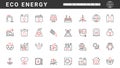 Green eco energy, thin red and black line icons set, technology to save planet ecology Royalty Free Stock Photo