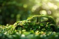 Green Eco-Friendly Car Covered in Leaves. Concept Sustainable Transportation, Eco-Friendly