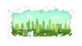 Green eco friendly city on natural background.Ecology and environment concept paper art style Royalty Free Stock Photo