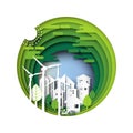 Green eco city and urban forest paper cut layer Royalty Free Stock Photo