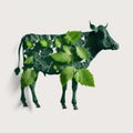 Green eco friendly cow silhouette from the leaves. Beautiful colorful illustration. style. Generative AI Royalty Free Stock Photo