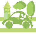 Green eco friendly electric car powered by a battery Royalty Free Stock Photo