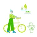 Green Eco Friendly Office, Nature Environment Concept. Businesswoman Riding at Work on Ecological Transport Bicycle