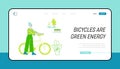 Green Eco Friendly Office, Nature Environment Landing Page Template. Businesswoman Riding at Job on Ecological Transport