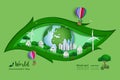 Green eco friendly save the world and environment concept,paper art and craft design with leaf shape