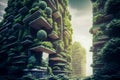 Green eco-friendly skyscrapers with plants and trees. Generative AI, Generative, AI