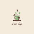 Green and eco friendly vintage cafe logo icon with brach and leaf on the coffee cup Royalty Free Stock Photo