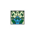 Green eco home logo. treehouse logo. eco house logo. eco house vector. greenhouse illustration. eco house icon. ecology house.