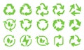 Green eco recycle arrows icons. Reload arrows, recyclable trash and ecological bio recycling icon vector set