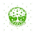 Tree Roots Logo.Green Vector Apple Tree With Roots