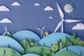 Green ecology and alternative renewable energy concept, Paper art vector illustration