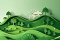 Green ecology and alternative renewable energy concept, Paper art vector illustration