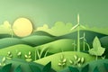 Green ecology and alternative renewable energy concept, Paper art vector illustration
