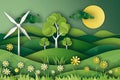 Green ecology and alternative renewable energy concept, Paper art vector illustration