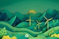 Green ecology and alternative renewable energy concept, Paper art vector illustration