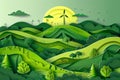 Green ecology and alternative renewable energy concept, Paper art vector illustration
