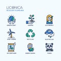 Green Ecology - coloured modern single line icons set