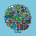 Green, ecology and environment flat line icons set Royalty Free Stock Photo