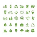 Green ecology vector icons. Clean environment, recycling process and renewable energy pictograms Royalty Free Stock Photo