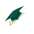 Green Education Cup with golden elements. Graduation student hat