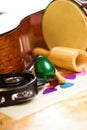 Green egg shaker among other instruments Royalty Free Stock Photo